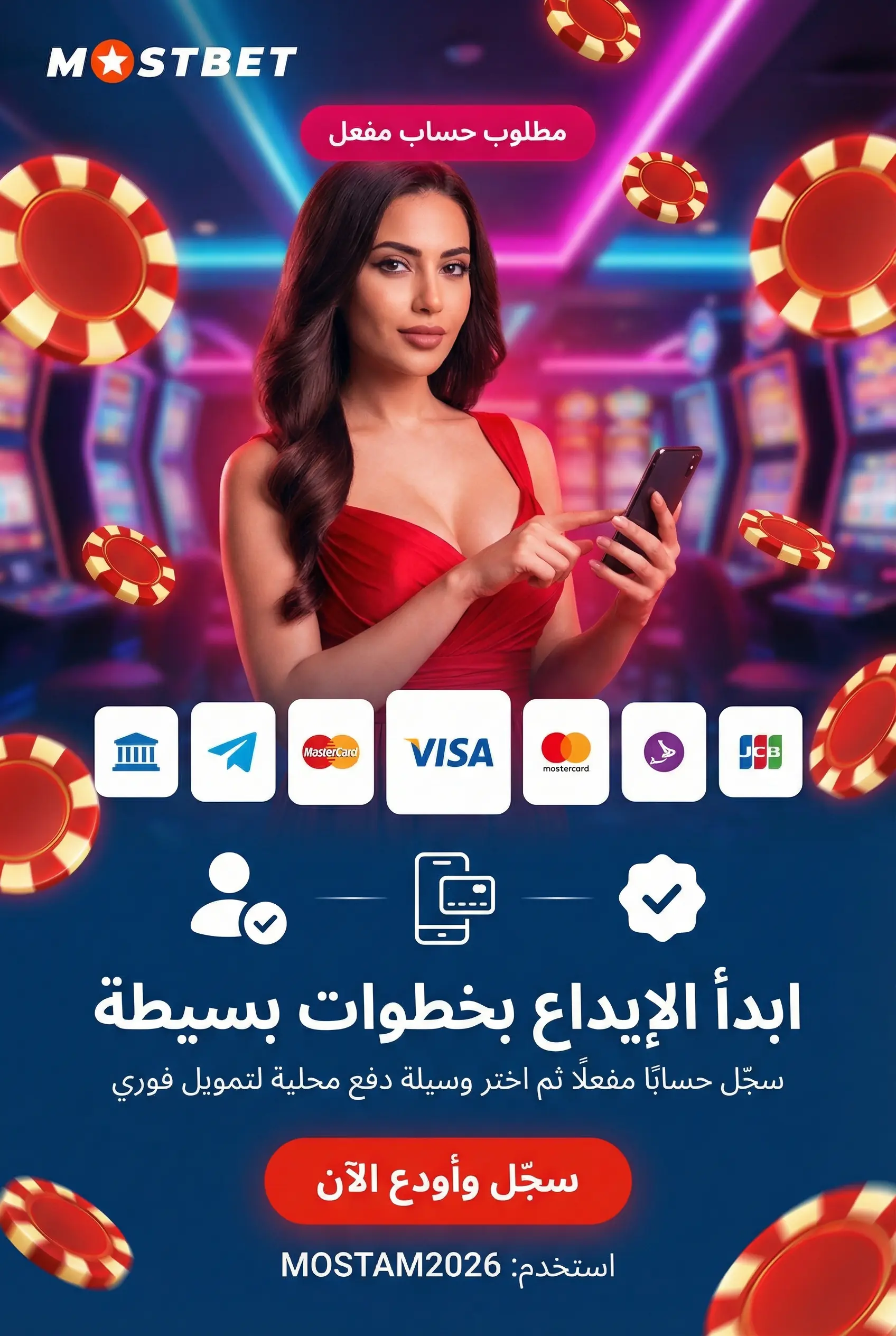 صورة توضيحية لخطوات الإيداع في Mostbet